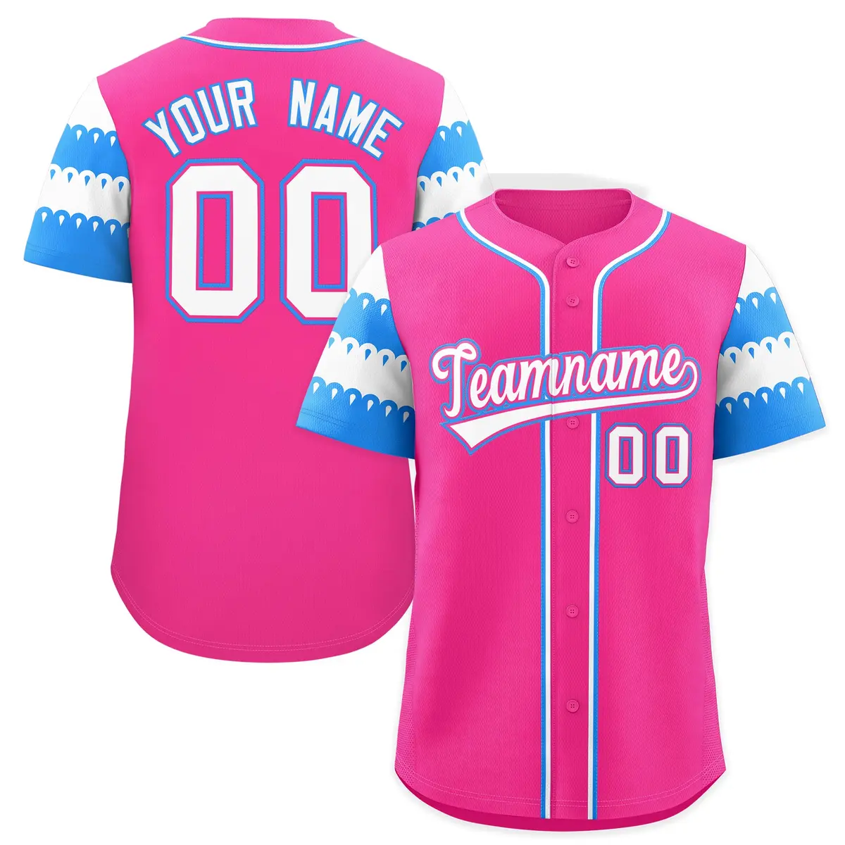 Pink Powder Blue White Flag Lace Sleeve Baseball Jersey