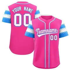 Pink Powder Blue White Flag Lace Sleeve Baseball Jersey