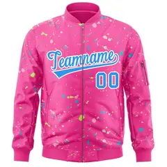 Pink Powder Blue White Full-Zip Graffiti Splash Varsity Letterman Jacket 3
