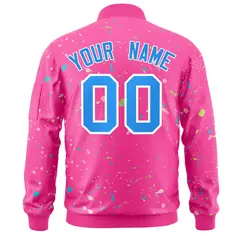 Pink Powder Blue White Full-Zip Graffiti Splash Varsity Letterman Jacket 4
