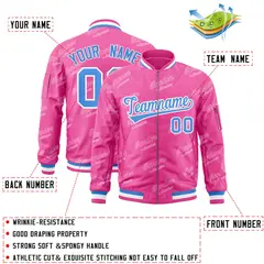 Pink Powder Blue-White Full-Zip Varsity Letter Bomber Jacket 2