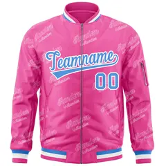Pink Powder Blue-White Full-Zip Varsity Letter Bomber Jacket 3
