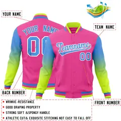 Pink Powder Blue White Gradient Raglan Varsity Letterman Jacket 2