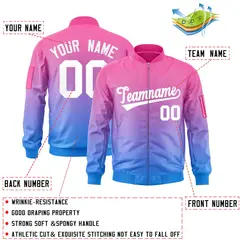 Pink Powder Blue-White Gradient Varsity Letterman Bomber Jacket 2