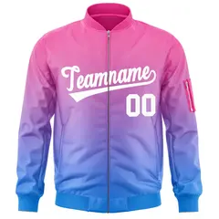 Pink Powder Blue-White Gradient Varsity Letterman Bomber Jacket 3