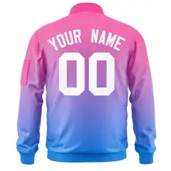 Pink Powder Blue-White Gradient Varsity Letterman Bomber Jacket 4