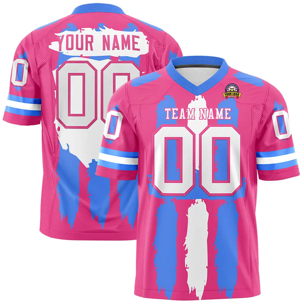 Pink Powder Blue White Graffiti Pattern Flag Football Jersey