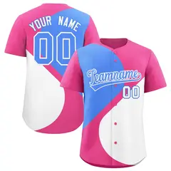 Pink Powder Blue-White Half Heart Color Block Baseball Jersey 1