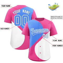 Pink Powder Blue-White Half Heart Color Block Baseball Jersey 2