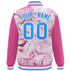 Pink Powder Blue-White Maple Leaf Graffiti Raglan Bomber Varsity Jacket 4