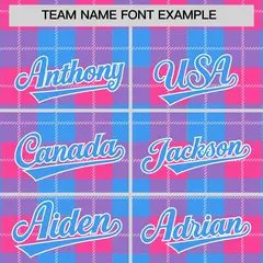 Pink Powder Blue-White Plaid Varsity Letterman Baseball Jacket 3