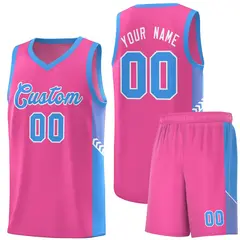 Pink Powder Blue-White Side Stripe Fashion Basketball Jersey