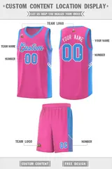 Pink Powder Blue-White Side Stripe Fashion Basketball Jersey 2