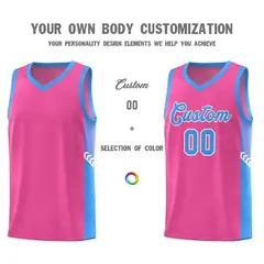 Pink Powder Blue-White Side Stripe Fashion Basketball Jersey 3