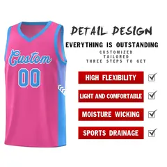 Pink Powder Blue-White Side Stripe Fashion Basketball Jersey 5