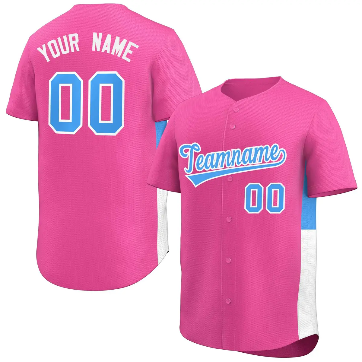 Pink Powder Blue-White Side Two-Tone Baseball Jersey