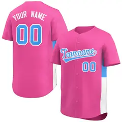 Pink Powder Blue-White Side Two-Tone Baseball Jersey 1