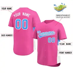 Pink Powder Blue-White Side Two-Tone Baseball Jersey 2