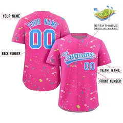 Pink Powder Blue White Splash Graffiti Striped Baseball Jersey 2