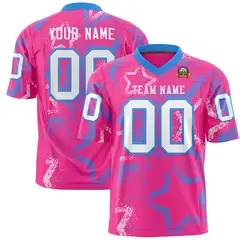 Pink Powder Blue-White Star Graffiti Football Jersey