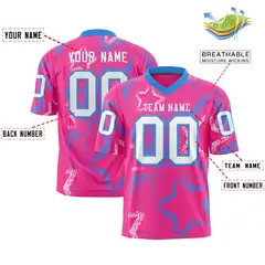 Pink Powder Blue-White Star Graffiti Football Jersey 2