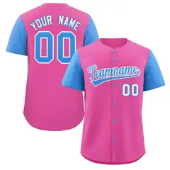 Pink Powder Blue-White Stripe Raglan Baseball Jersey 1