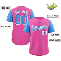 Pink Powder Blue-White Stripe Raglan Baseball Jersey 2