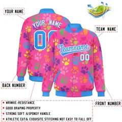 Pink Powder Blue-White Varsity Paw Prints Graffiti Letterman Jacket 2