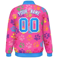 Pink Powder Blue-White Varsity Paw Prints Graffiti Letterman Jacket 4