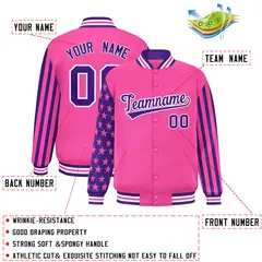 Pink Purple American Flag Full-Snap Raglan Letterman Jacket 2
