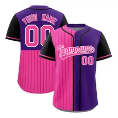 Pink Purple and Black Pinstripe Raglan Baseball Jersey 1