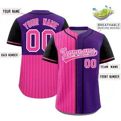 Pink Purple and Black Pinstripe Raglan Baseball Jersey 2