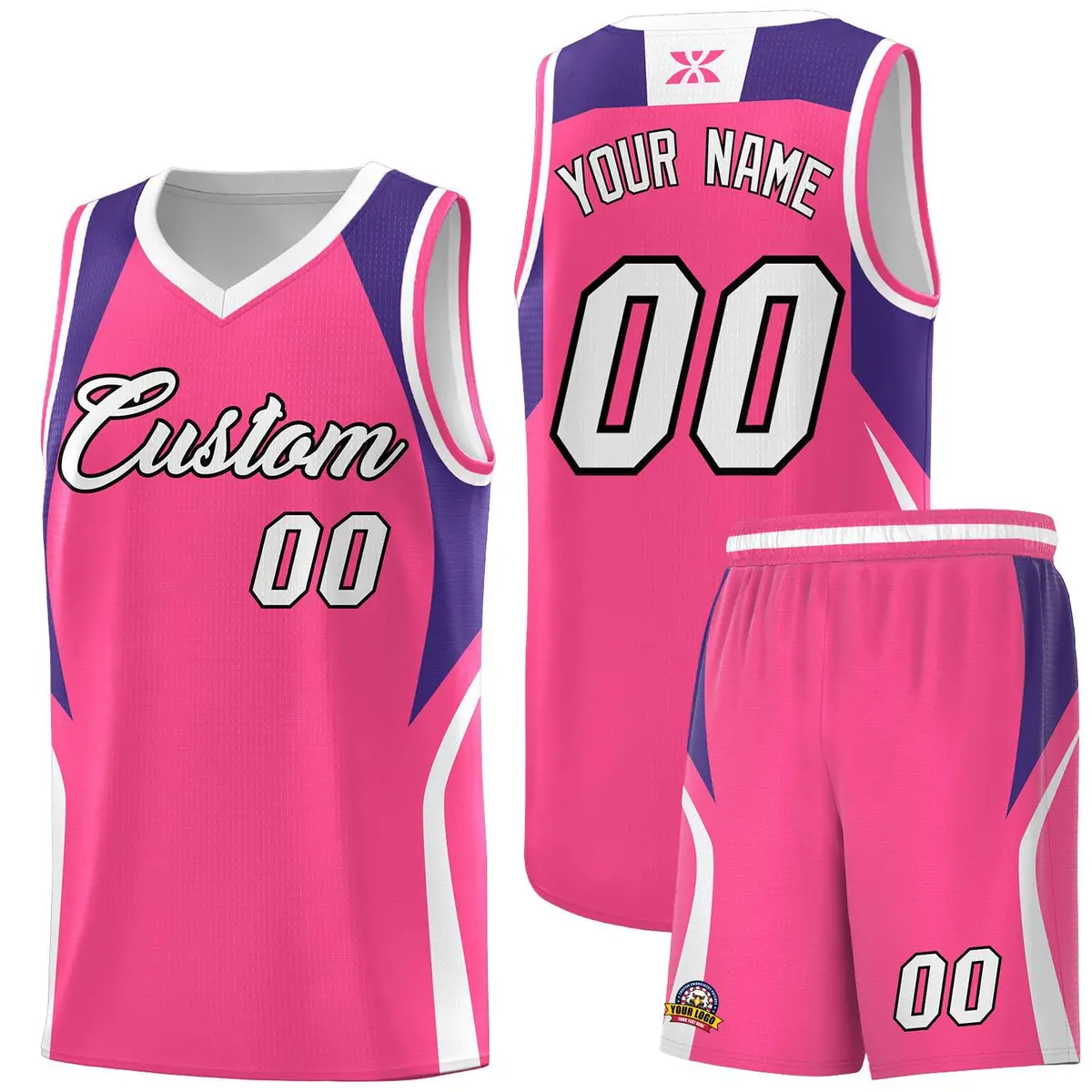 Pink Purple and White Color Block Basketball Uniform Jersey
