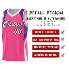 Pink Purple and White Color Block Basketball Uniform Jersey 2