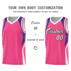 Pink Purple and White Color Block Basketball Uniform Jersey 3