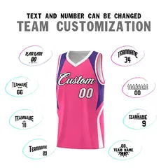 Pink Purple and White Color Block Basketball Uniform Jersey 4