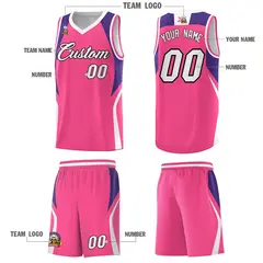 Pink Purple and White Color Block Basketball Uniform Jersey 5