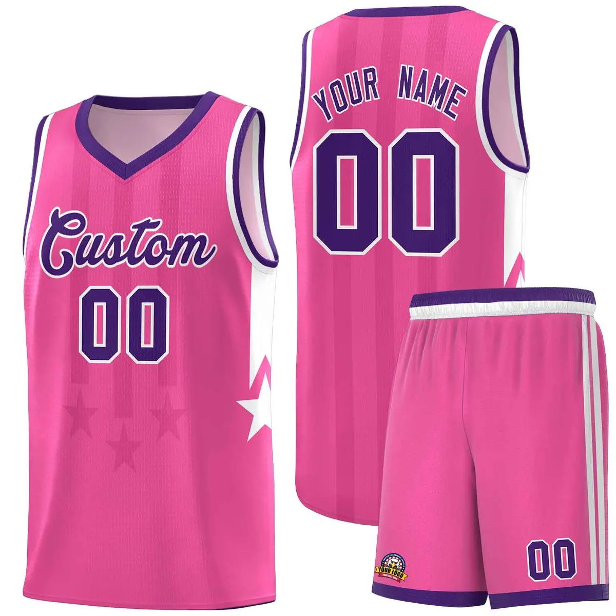 Pink Purple and White Gradient Star Graffiti Basketball Jersey