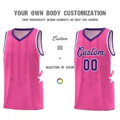 Pink Purple and White Gradient Star Graffiti Basketball Jersey 3