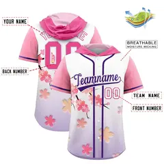 Pink Purple Cherry Blossoms Raglan Hooded Baseball Jersey 2