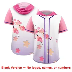 Pink Purple Cherry Blossoms Raglan Hooded Baseball Jersey 7