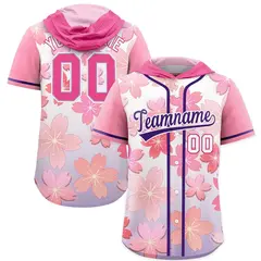 Pink Purple Cherry Blossoms Raglan Hooded Baseball Jersey 1