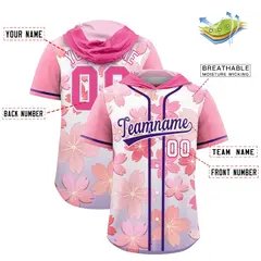 Pink Purple Cherry Blossoms Raglan Hooded Baseball Jersey 2