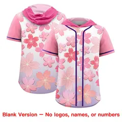 Pink Purple Cherry Blossoms Raglan Hooded Baseball Jersey 7
