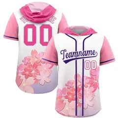 Pink Purple Cherry Blossoms Raglan Hooded Baseball Jersey 1