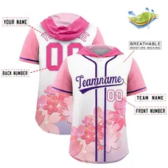 Pink Purple Cherry Blossoms Raglan Hooded Baseball Jersey 2