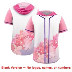 Pink Purple Cherry Blossoms Raglan Hooded Baseball Jersey 7