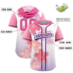 Pink Purple Cherry Blossoms Raglan Hooded Baseball Jersey 2