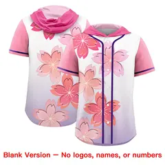 Pink Purple Cherry Blossoms Raglan Hooded Baseball Jersey 7