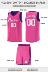Pink Purple Chest Slash Pattern Basketball Jersey 2